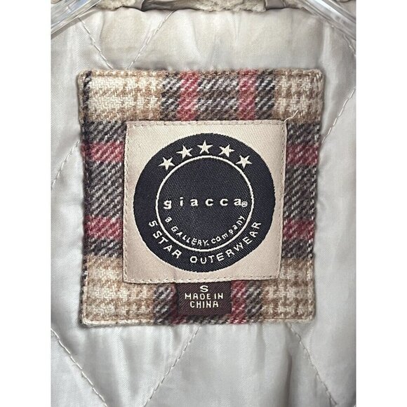 Giacco Wool Plaid Double Breasted Pea Coat Brown Faux Fur Sz Small - Picture 4 of 7